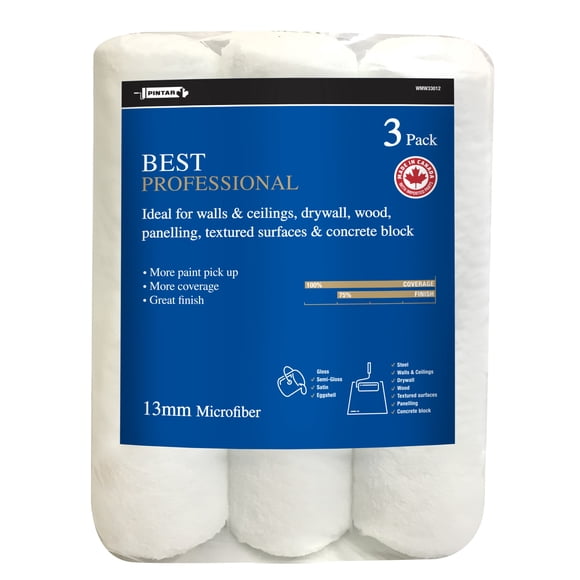 Pintar Manufacturing Corp. - 13 mm Nap Thickness for painting Semi-Smooth to Semi-Rough Surfaces Microfiber Best Rollers (3 pack)