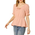 thumbnail image 3 of INSPIRE CHIC INSPIRE CHIC Women's Peplum Elastic Waist Scoop Neck Puff Sleeve Blouse XS Coral Pink, 3 of 7