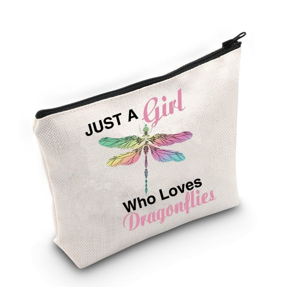 LEVLO Funny Dragonfly Cosmetic Make up Bag Animal Lover Gift Just A Girl Who Loves Dragonflies Makeup Zipper Pouch Bag Dragonflies Lover Gift For Women Girls