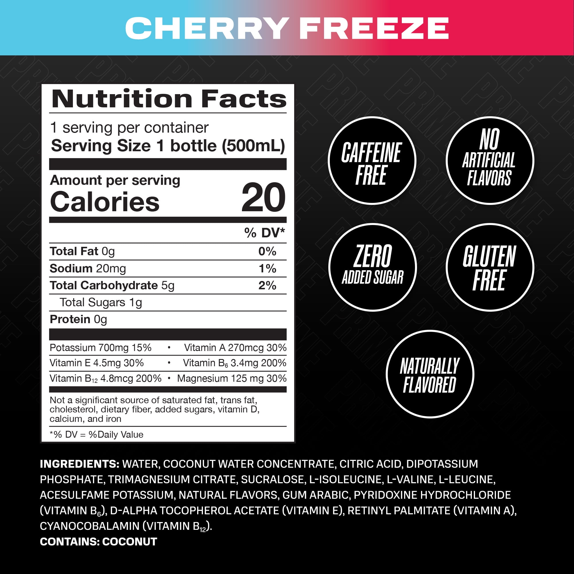 Prime Hydration Sports Drink, Cherry Freeze, 16.9 fl oz, Bottle