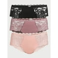 thumbnail image 3 of Joyspun Women's Microfiber and Lace Hipster Panties, 3-Pack, Sizes XS-3XL, 3 of 7