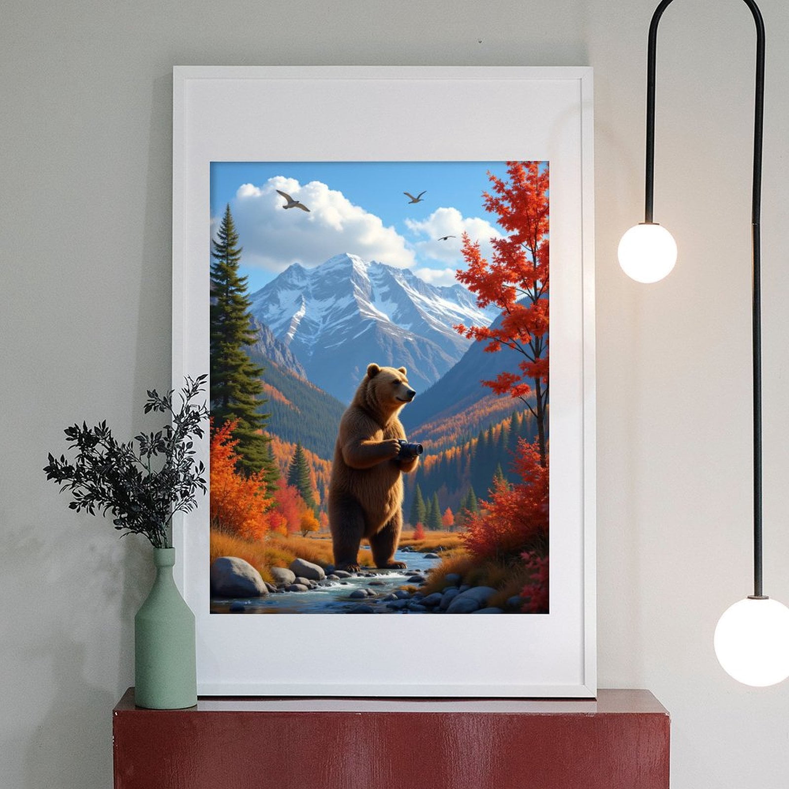 Diamond Art Kit for Adults, Bear Photographer Scenic Autumn Mountain Diamond Painting for Adults Beginners, 5D DIY Diamond Art Painting Kits, Colorful Diamond Painting Craft for Home Decor 12x16