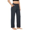 thumbnail image 3 of Women's Stretchy Yoga Pants for Women, Mid Elastic Waist Multi-Pockets for Daily Fit, Solid Color Soft Athletic Lounge Pants for Yoga Running Fitness Casual Wear, Womens | VerBelle,Dark Gray M, 3 of 9