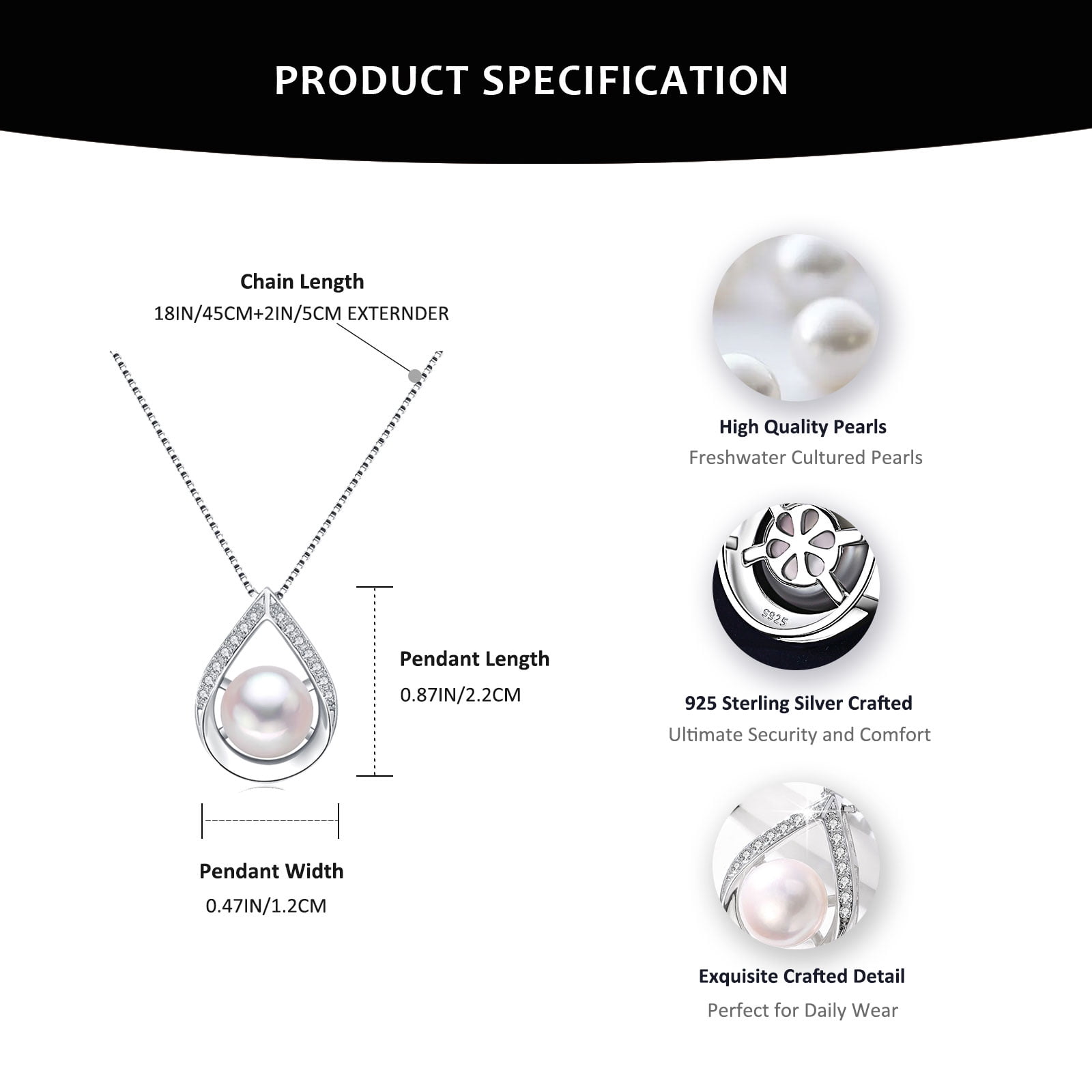 Bamiki Pink Pearl Necklace and Earrings Set | 925 Sterling Silver Jewelry Set with Pearl Pendant and Stud Valentine's Day Gift