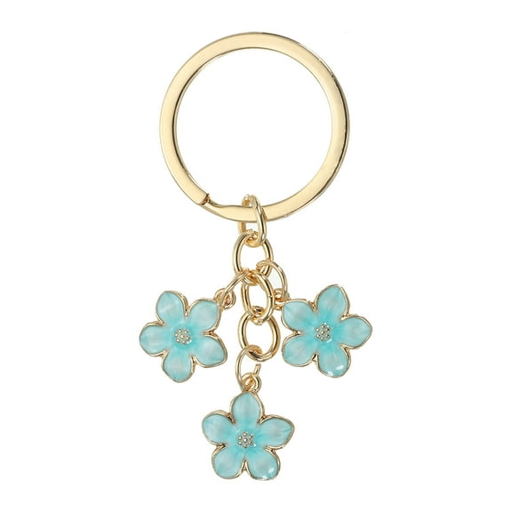 Uxcell Flower Keychains Charm, Cherry Blossom Enamel KeyChains Cute Floral Keyring Pendant for Women Girls Blue