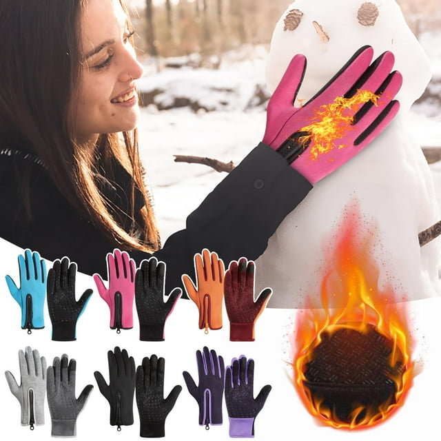 Guantes térmicos impermeables para hombres: forro polar con pantalla táctil, deportes de invierno cálidos y antivientos, empuñadura antideslizante de silicona, puño con cremallera ajustada, negro