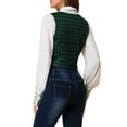 thumbnail image 3 of MODA NOVA Juniors  V Neck Cinched Waist Button Asymmetric Stretchy Plaid Sleeveless Jacket, 3 of 6