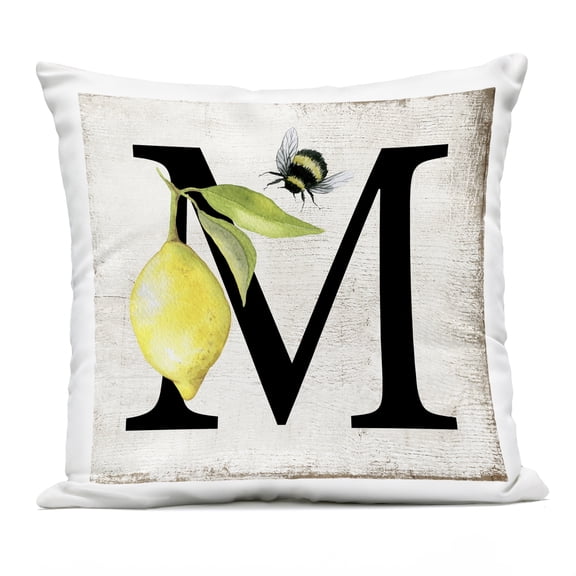 Stupell Industries - Lemon & Bee M Letter Outdoor Throw Pillow 18" x 18" by Creatif Belle