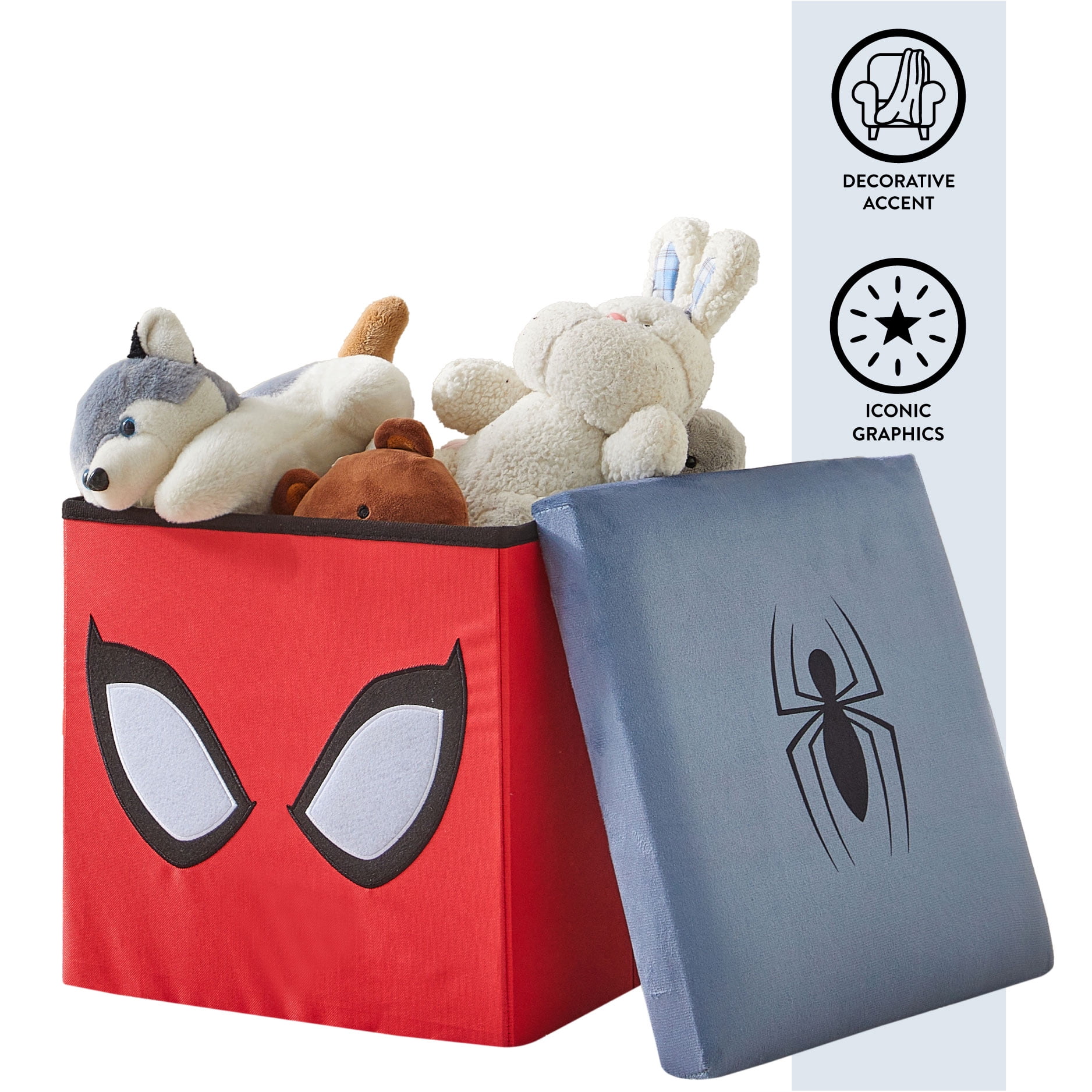 Marvel Spiderman Kids' Storage Ottoman, Red, 15" x 15" x 15"