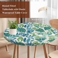 thumbnail image 3 of Palm Leaves Round Tablecloth 36-44 Inch Round Fitted Table Cloth with Elastic Edge, Green Blue Tropical Plants Summer Country Waterproof Table Cover Protector for Outdoor Picnic Party Dining, 3 of 6