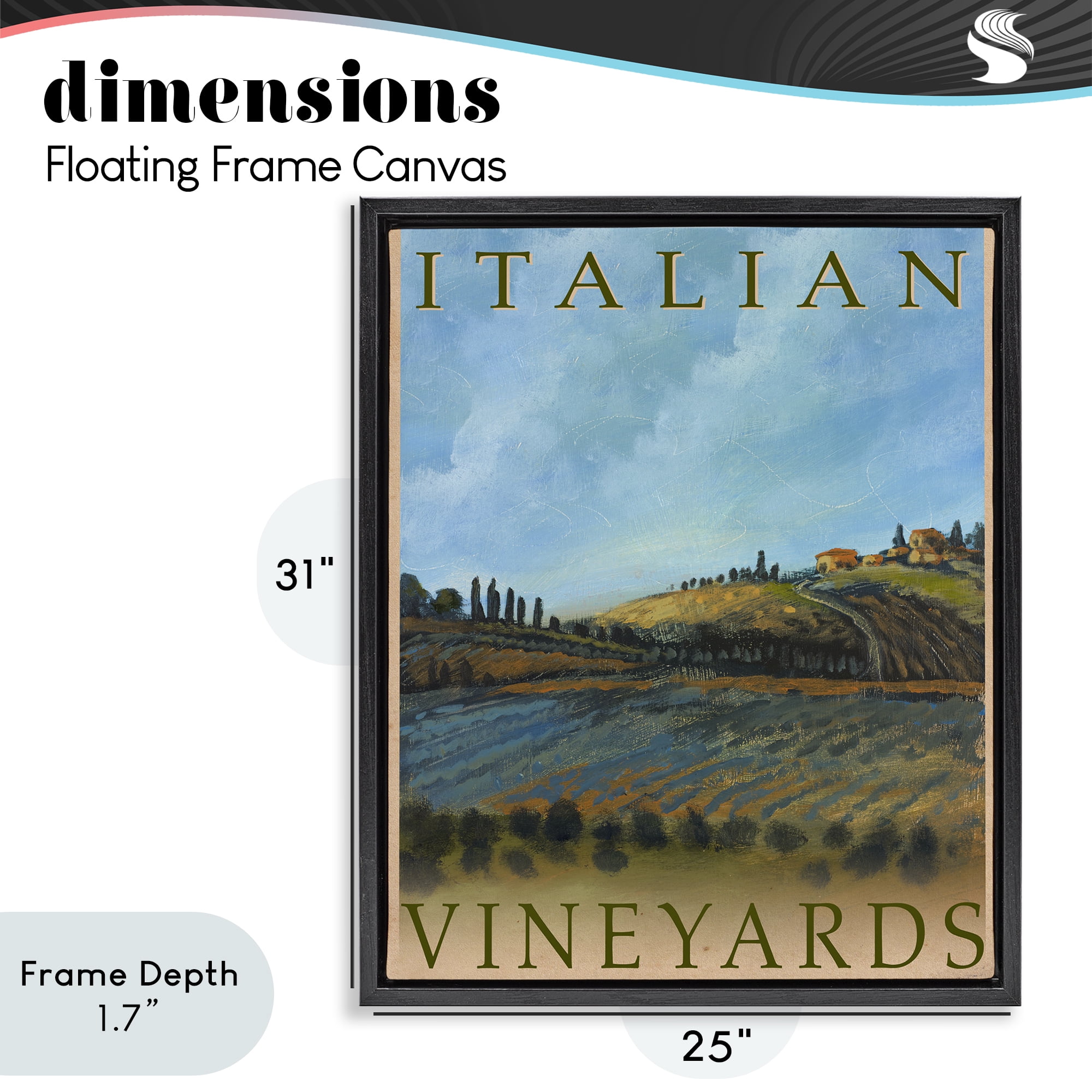 Stupell Industries Italian Vineyards Vintage Poster Black Framed Floater Canvas Wall Art, design by Kingsley