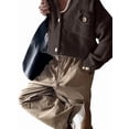 thumbnail image 3 of Womens Cropped Cardigan Sweaters Button Up Chunky Knit Long Sleeve Stand Collar Open Front Loose Jackets Brown M, 3 of 7