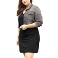 thumbnail image 4 of GRACE & GRANDEUR Women's Plus Jean Jackets Button Down Denim Bomber Jacket, 4 of 5