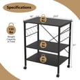 thumbnail image 3 of Costway 3-Tier Baker's Rack Utility Serving Cart with 10 Removable Hooks, Lockable Casters, 3 of 10