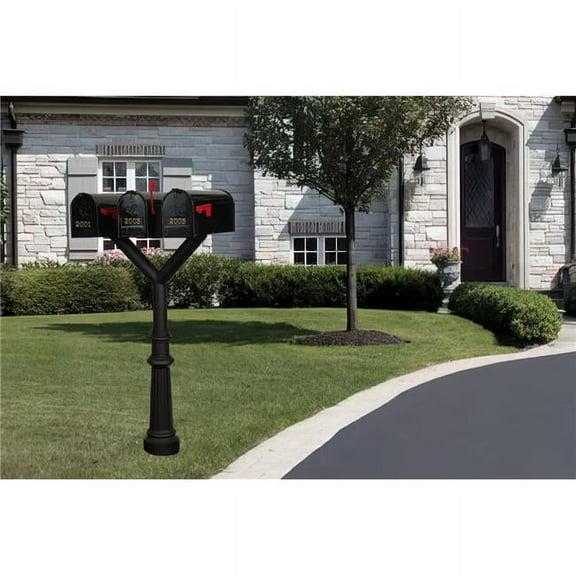 Qualarc PENPST3-800-E1 Penfield Triple Mailbox Post System, Decorative Fluted Base with 3 E1 Economy Mailboxes - Black