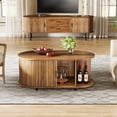 thumbnail image 2 of Tribesigns Oval Coffee Table, Modern Wood Center Table with Storage Shelf and Sliding Cabinet Door, Brown, 2 of 8