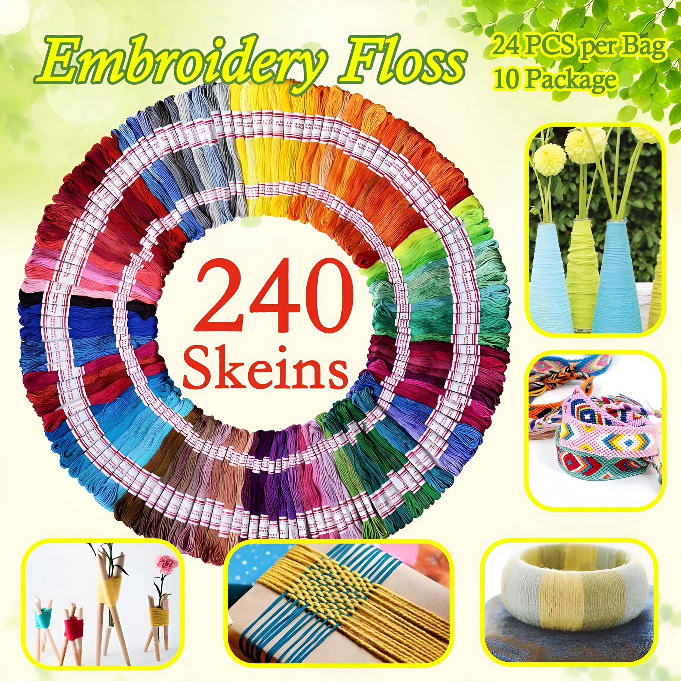TUWAFE Embroidery Floss 240 skeins 100 Egyptian Long-Staple Cotton Cross Stitch Threads - Friendship Bracelets String - Mercerized Crafts Floss Total 1920M 8M/pc 24pcs/Bag 10 packages