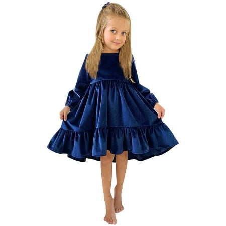 

ASEIDFNSA Girl Waist Flared A Line Dress Frock Baby Kids Little Girls Daily Dress Autumn Long Sleeve Solid Irregular Princess Dress Ruffle Casual Party Dresses Outfits Clothes