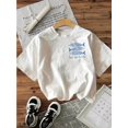 thumbnail image 1 of Women's Casual Short Sleeve Crew Neck T-Shirt - Blue Fish & "Les Sandimes" Graphic Print, White Relaxed Fit, Machine Washable, All-Season Comfort, Ladies Tshirts, Summer Top, Playful Design, 1 of 6