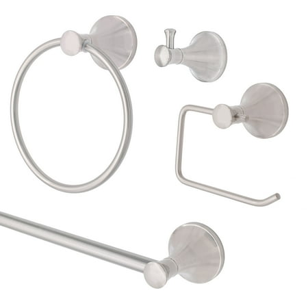Windsor 4 Piece Euro Bath Hardware 24" Towel Bar Bathroom Accessory Set, Satin Nickel