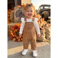 thumbnail image 5 of RUINIXCW Baby Girl Thanksgiving Outfits Ribbed Long Sleeve Romper Embroidered Corduroy Overall Pants and Bow Headband 3 Piece Fall Set, 5 of 8