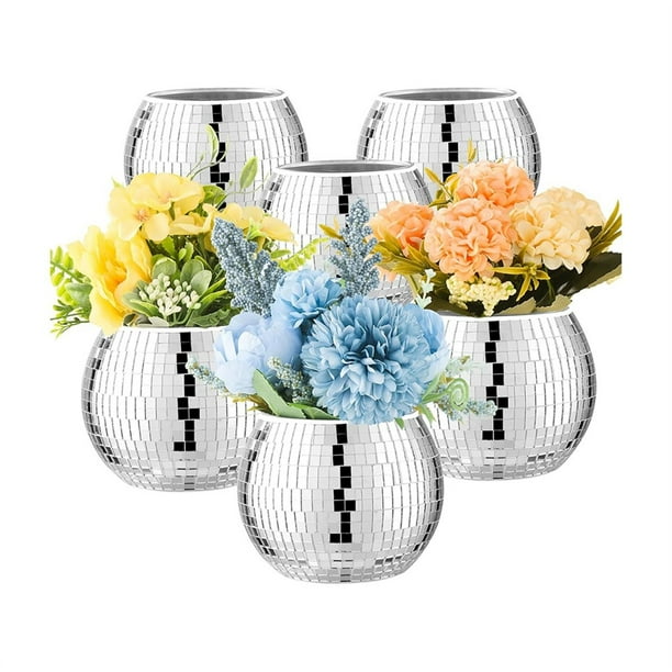 6 Piezas de Florero con Forma Bola Discoteca, Maceta con Forma Bola Discoteca para Centros de Mesa, Florero con Forma de Bola de Discoteca y Espejo Cristal para Bodas