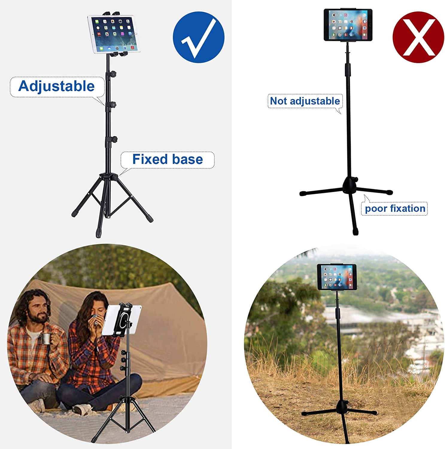 Tablet Tripod for iPad Floor Stand,iPad Pro Tripod Mount for Video Recording,iPhone Holder Stand w. Remote Aluminum 360 Rotating Adjustable 68" Tall Tripod for iPhone 13 Pro Max/Projector/Camera