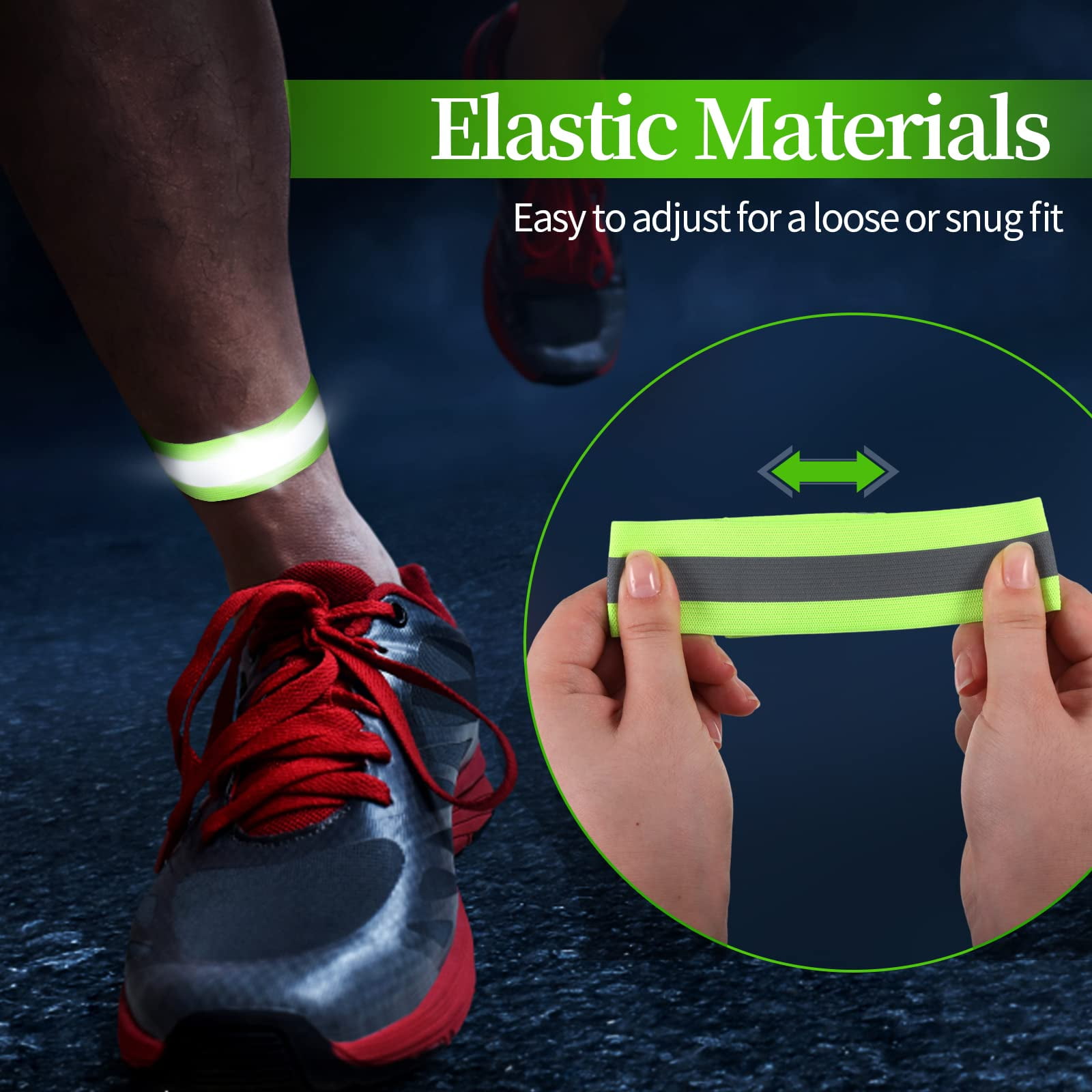 Kit De 5 Bandes Réfléchissantes élastiques – 4 Brassards + 1 Ceinture – Réglables, Visibilité Nuit – Idéal Pour Running, Vélo, Poussette, Rando