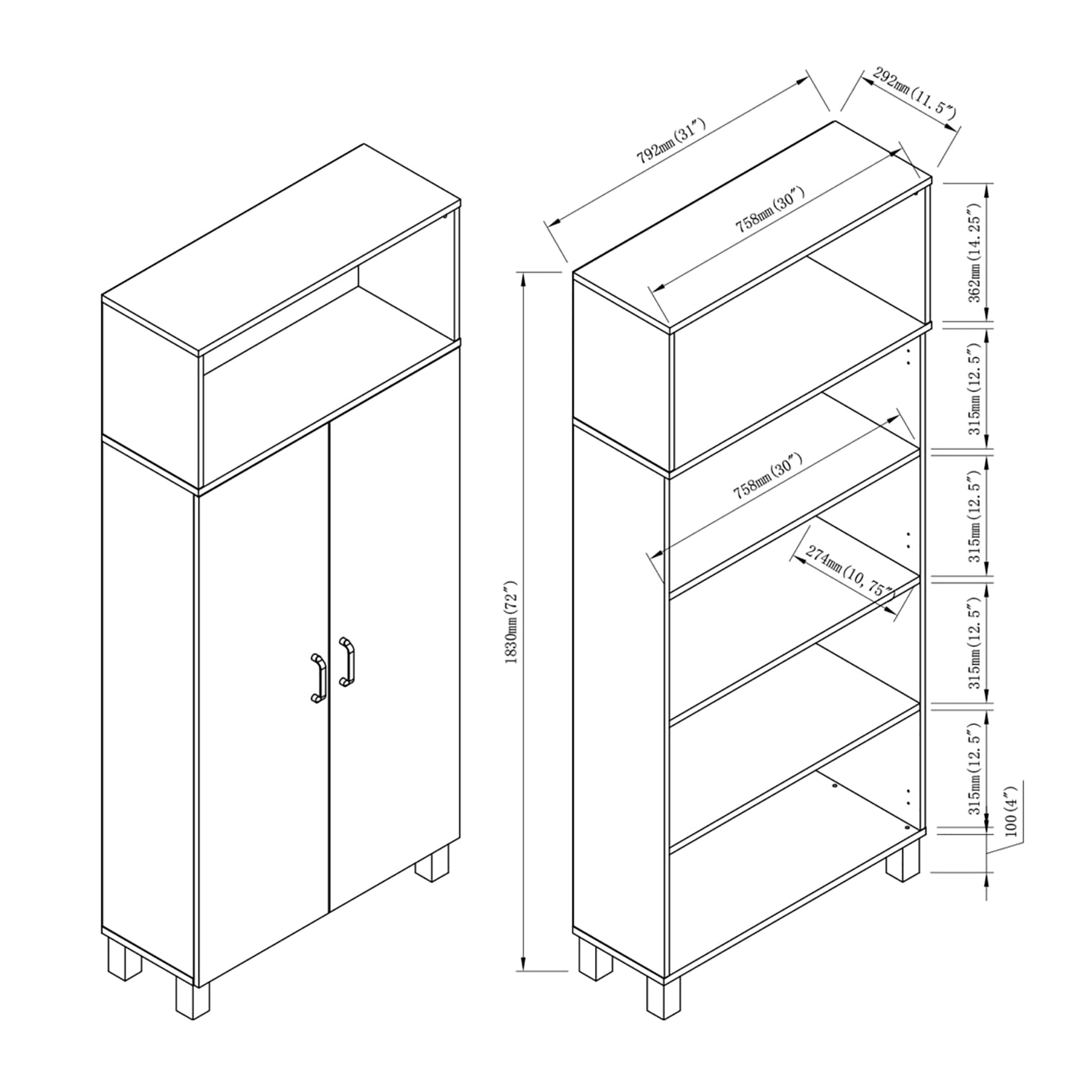 Furniture of America Audie Wood 5-Shelf Pantry Cabinet, White Oak