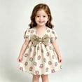 thumbnail image 7 of Teylalorva Girls Floral Dress, Short Sleeve Cute Bow Flowy A-Line Summer Casual Midi Dress Beige Size 2, 7 of 7