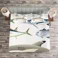 thumbnail image 3 of Ambesonne Fish Quilted Bedspread Set 3 Pcs, Collage of Aquatic Animal, King Size, Grey and Grey, 3 of 3