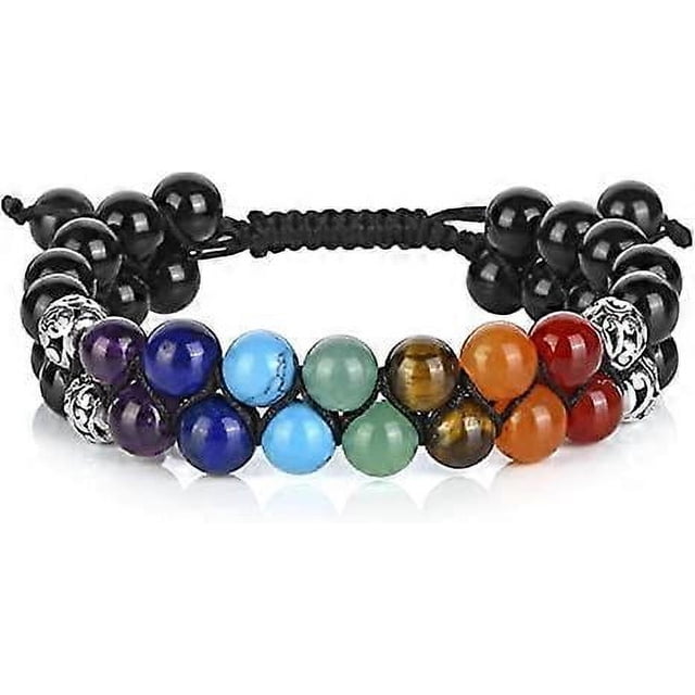 Pulsera de cuentas de chakras, pulsera de cristal curativa de los 7 chakras, pulsera de cuentas de piedra de yoga, pulsera de meditación, relajación y ansiedad.