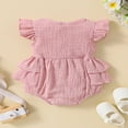 thumbnail image 3 of Baby Girls Fly Sleeve Romper Fashion Solid Color Button  Neck Ruffle Triangle Jumpsuits, 3 of 7