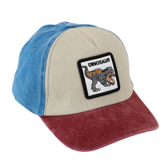 REDARER Kids Dinosaur Patch Baseball Cap, Tri-Color Washed Cotton Sun Hat for Boys,2-8 Years