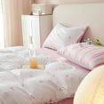 thumbnail image 3 of Ensemble de Literie Blanc Cœur Rose Double Face en Microfibre à Rayures Roses Housse de Couette avec Fermeture Éclair Taille Jumeau, 3 of 7