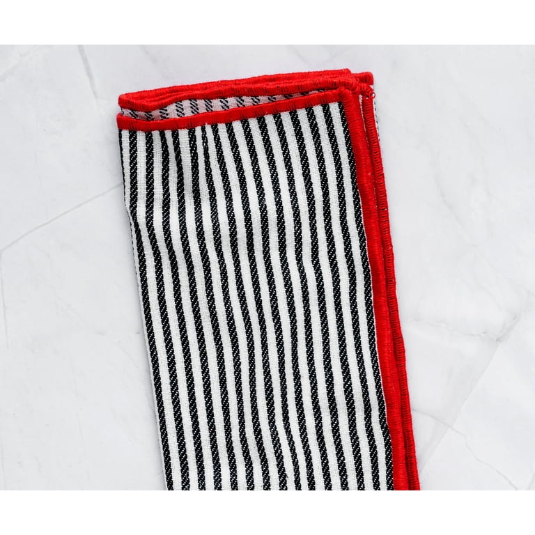 INFEI Soft Broad Striped Linen Cotton Dinner Cloth Napkins - Set of 12 (40 x 30 cm) - for Events & Home Use (Black)