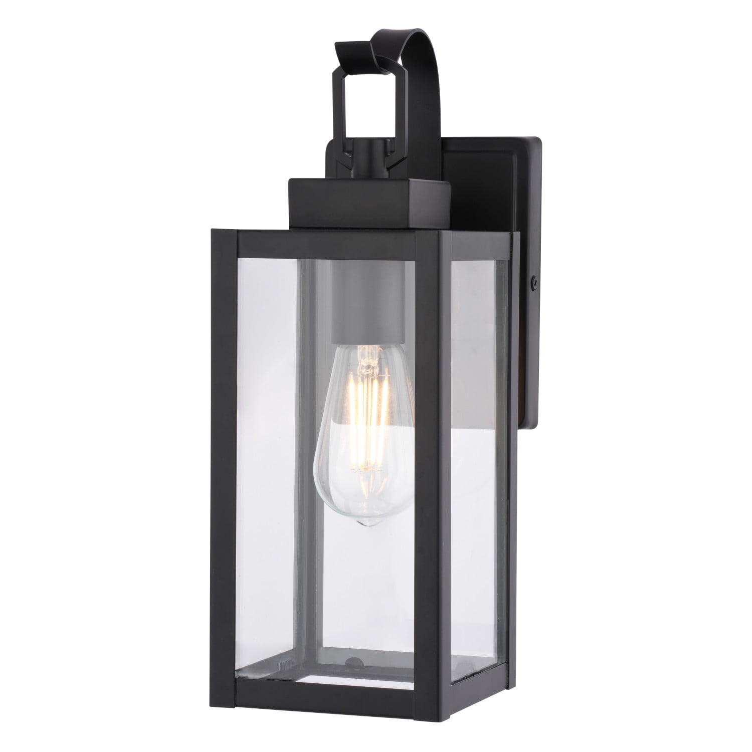 VAXCEL Clinton Matte Black Outdoor Wall Sconce Light Clear Glass Shade, Dimmable