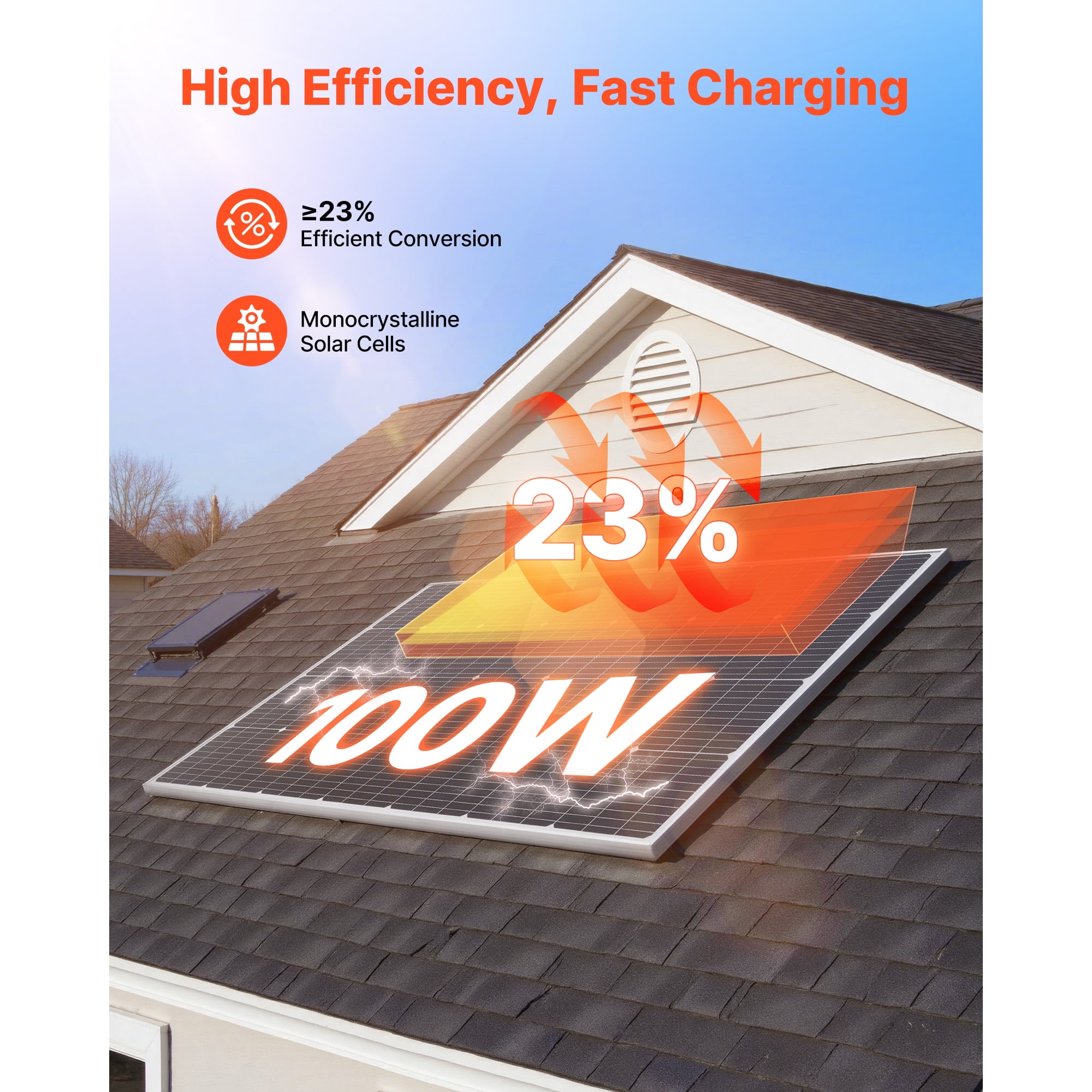 KFFKFF MC4 Output & Durable Aluminum Frame, IP65 Waterproof design Monocrystalline Solar Panels Mono PV Module 100W/ 23% Efficiency (4PCS)