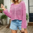 thumbnail image 2 of Lenpel Women's Crochet Sweaters Cropped Crew Neck Long Sleeve Fall Pullover Tops Trendy Hollow out Knit Outwear, 2 of 6