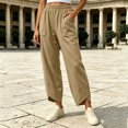 thumbnail image 2 of Njagoc3 Cargo Pants Women | Drawstring Waist Relaxed Trousers with Front Patch Pockets | Loose Fit for Fall Casual Daily Wear & Outdoor Activities，Khaki，S, 2 of 6