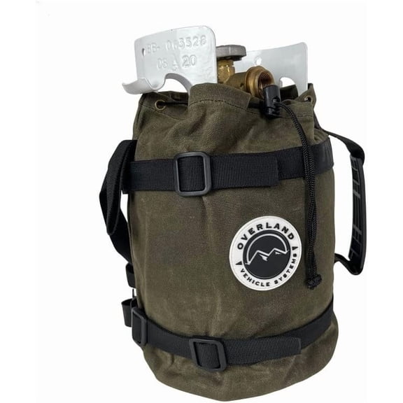 Overland Vehicle Systems Propane Bag with Handle & Straps - #16 Waxed Canvas Storage - Infused with Paraffin Wax Waterproofing - Heavy Duty Rubber Handle and Nylon Straps