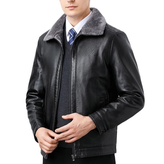 Guluxicc Men's Leather Jackets with Sherpa Collar Full Zipper Long Sleeve Coat Jackets for Fall Winter Casual Jackets