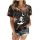 thumbnail image 1 of Puntoco Blusa de manga corta con cuello redondo y estampado de corbata suelta para mujer Puntoco Puntoco-6792, 1 of 9