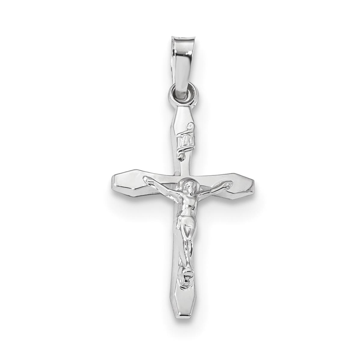 Charme Crucifix INRI En Or Blanc 14K - Bijou Religieux - FindingKing - Neuf Sous Blister
