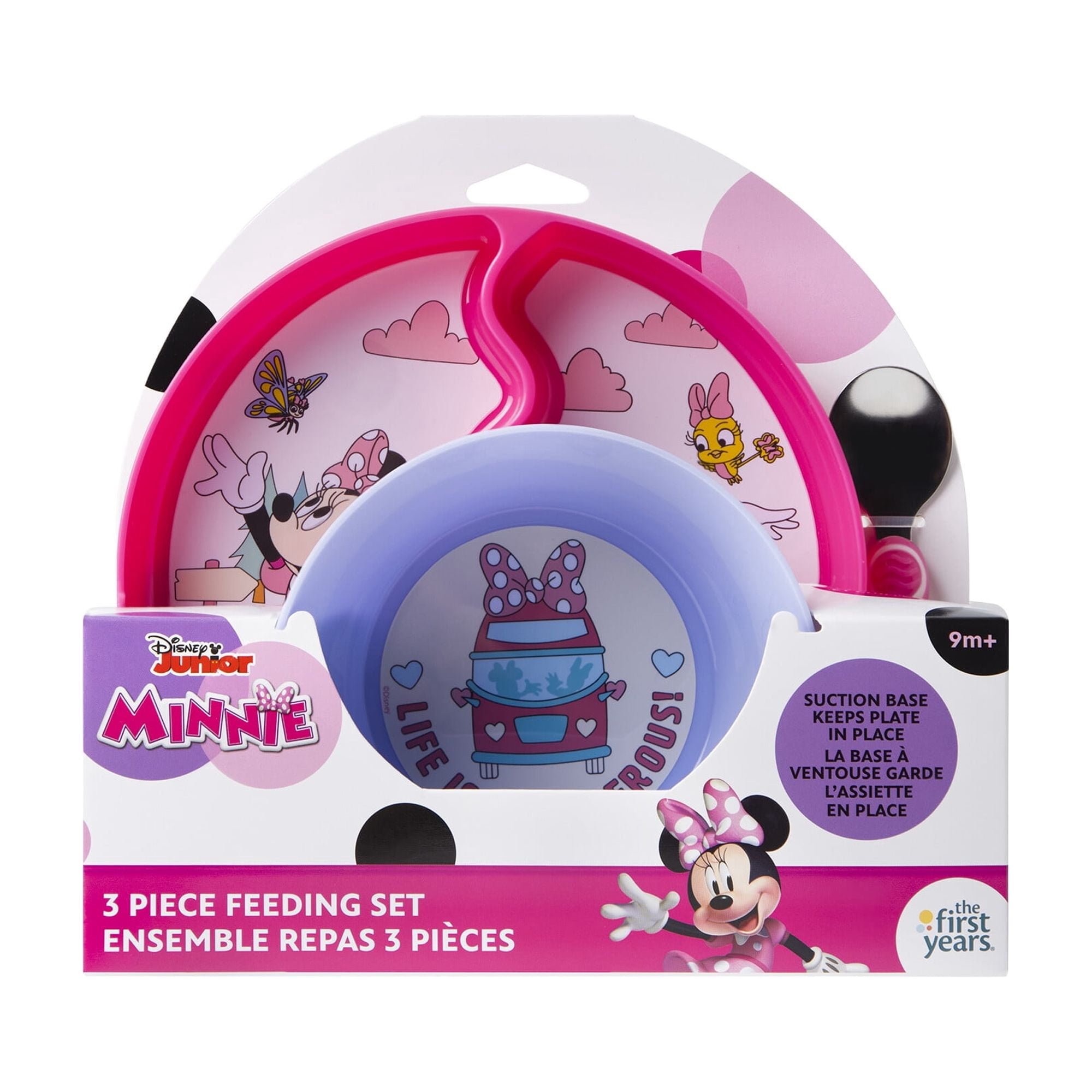 The First Years Disney Minnie Mouse Feeding Set - Divided Suction Plate, Bowl, and Spoon - Ages 9 Months and up