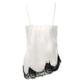 thumbnail image 4 of Women's Spaghetti Strap Satin Silk Camisole Trendy Deep V Neck Lace Tank Tops Summer Sleeveless Irregular Hem Cami Tshirts Z01_White2 XL, 4 of 5