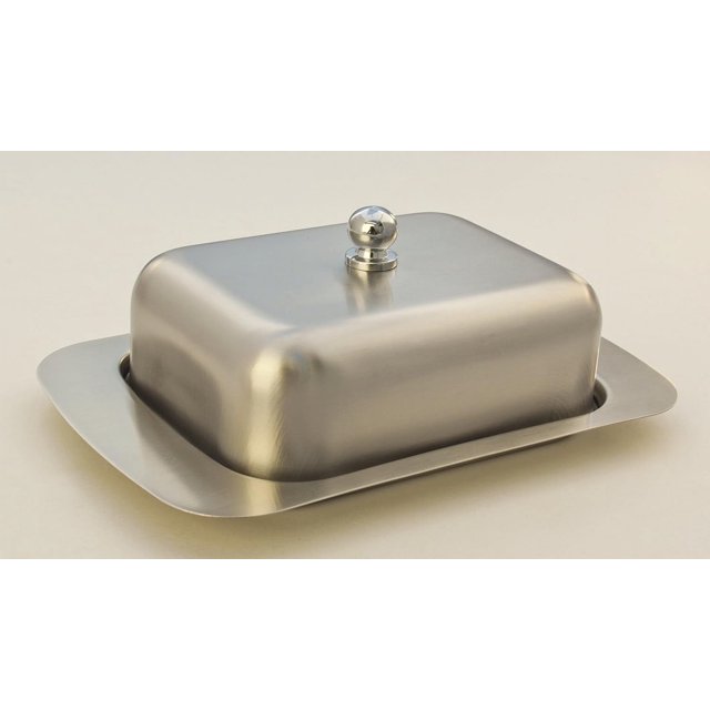 Mantequera de acero inoxidable con tapa fácil de sujetar, mantequera de estilo rústico, recipiente vintage con tapa, soporte para barra de mantequilla para decoración de encimeras de cocina.