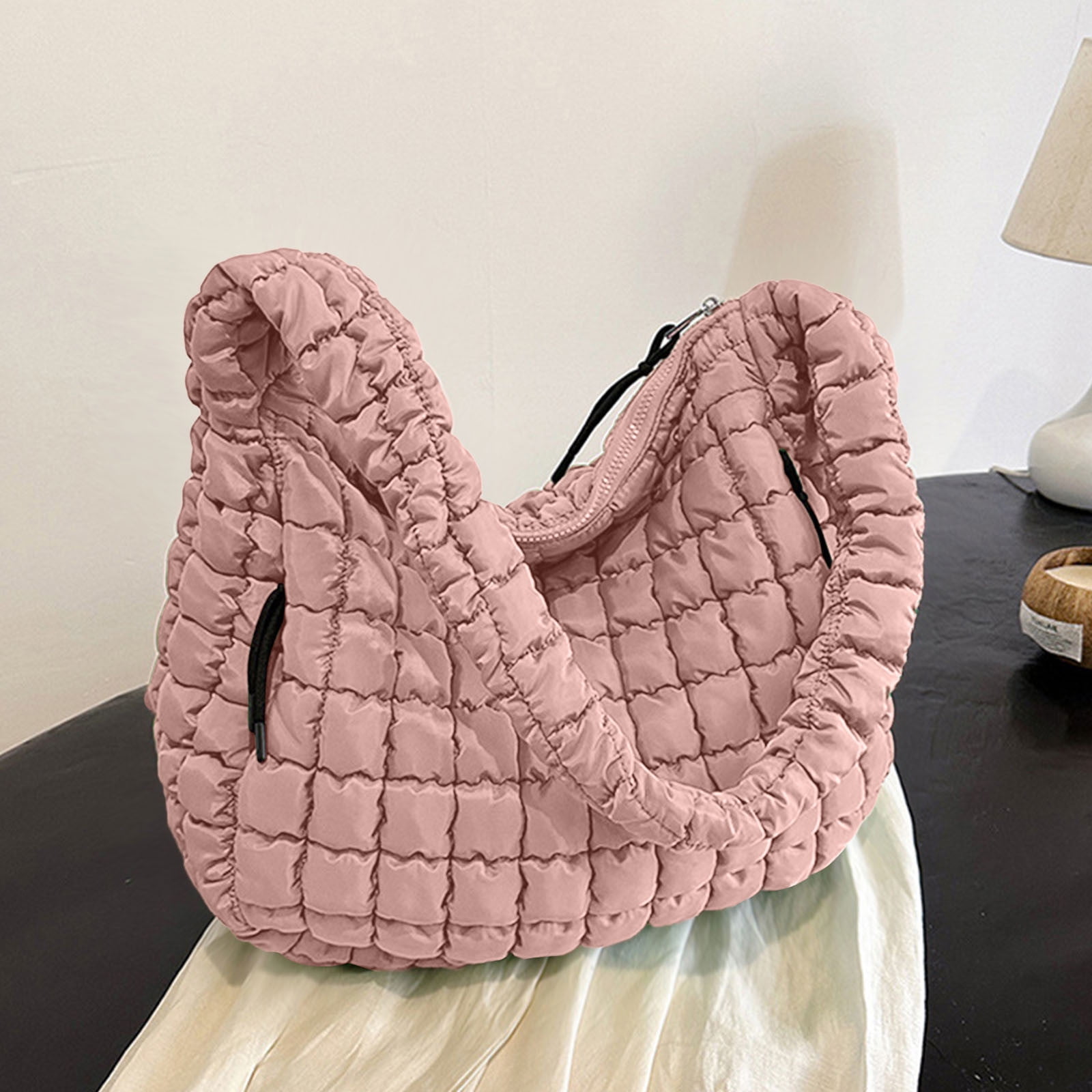 Puffer Quilted Shoulder Bag for Women Puffy Bubble Tote Bag Lightweight Nylon Handbag Padded Soft Purse