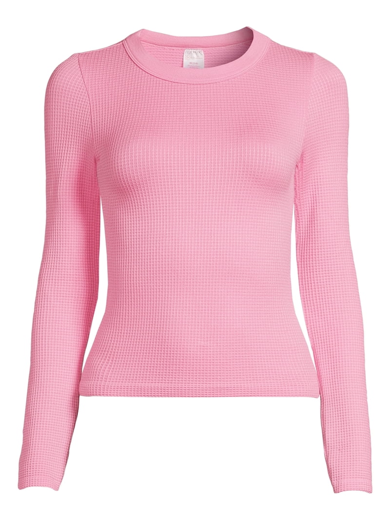 No Boundaries Juniors' Crewneck Waffle Tee with Long Sleeves