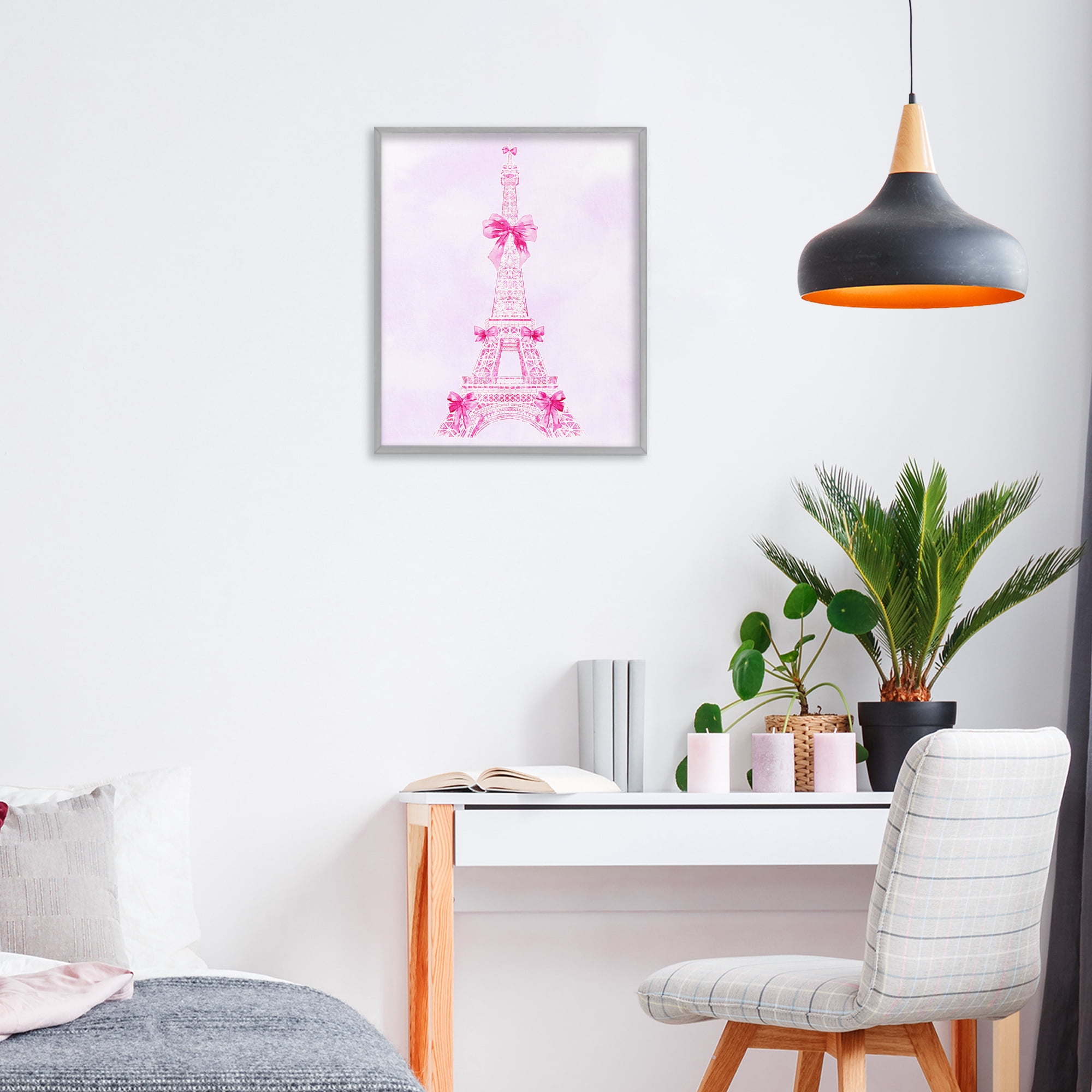 Stupell Industries Ribbon Bedecked Eiffel Tower Gray Framed Giclee Art, design by Ziwei Li